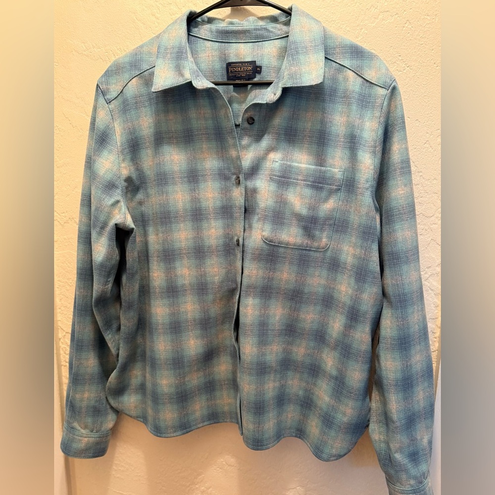 Pendleton Blue Plaid Wool Button-Up Shirt